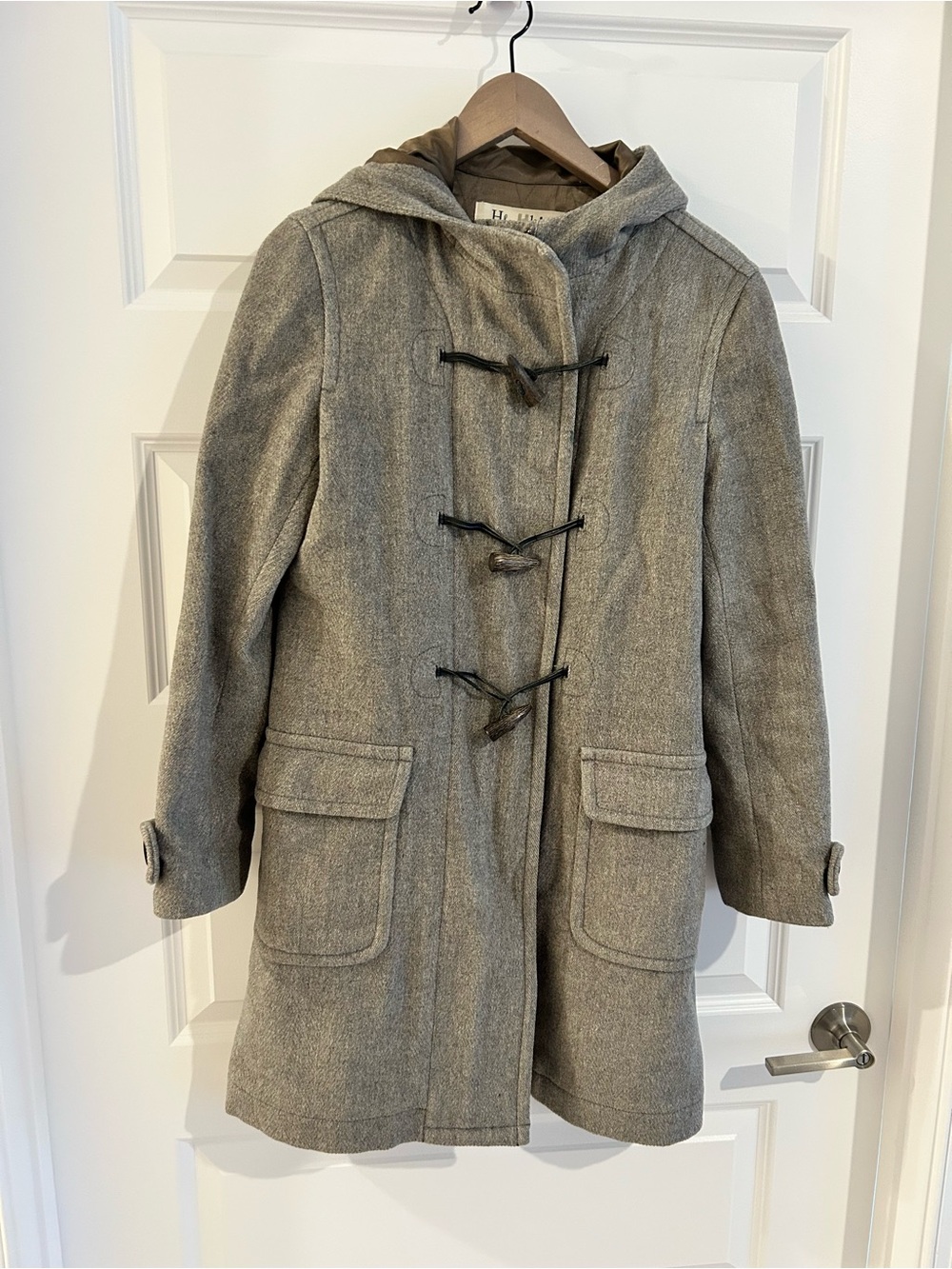 Tommy Hilfiger H Wool Duffel Coat with Toggles Gray Size S
